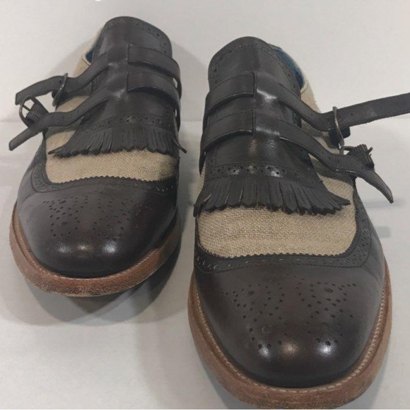 Men’s Barker Of England Double Monk Strap Oxfords Two Tone Tan/Brown Size 9.5
